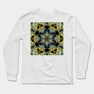 Dot Mandala Flower Yellow Blue and Grey Long Sleeve T-Shirt